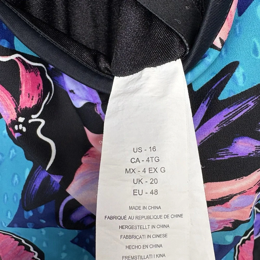 Maxine Of Hollywood Womens Swimsuit 16 One Piece Black Blue Floral Modest Mature